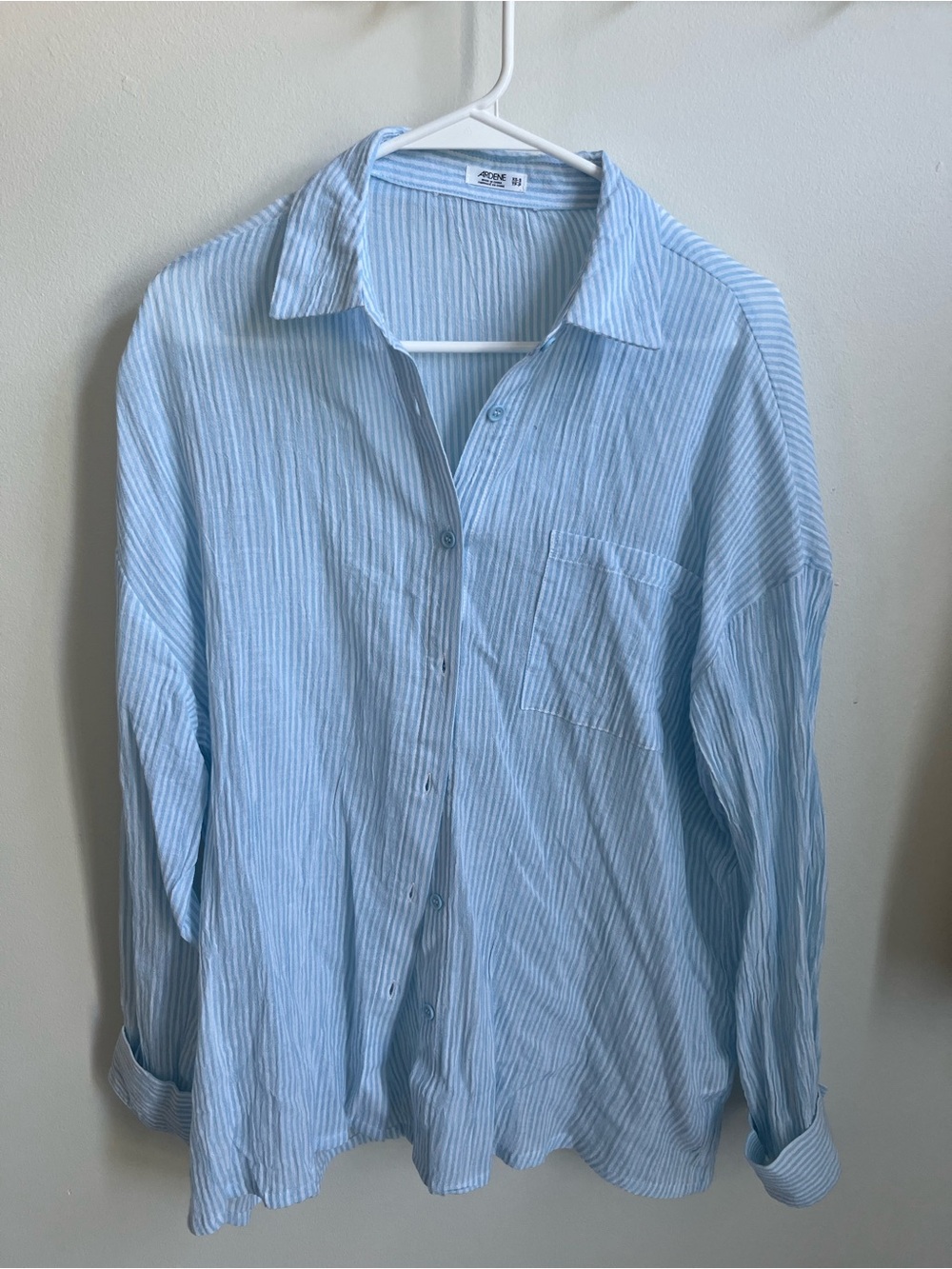 Ardene Light Blue and White Striped Button-Down Shirt